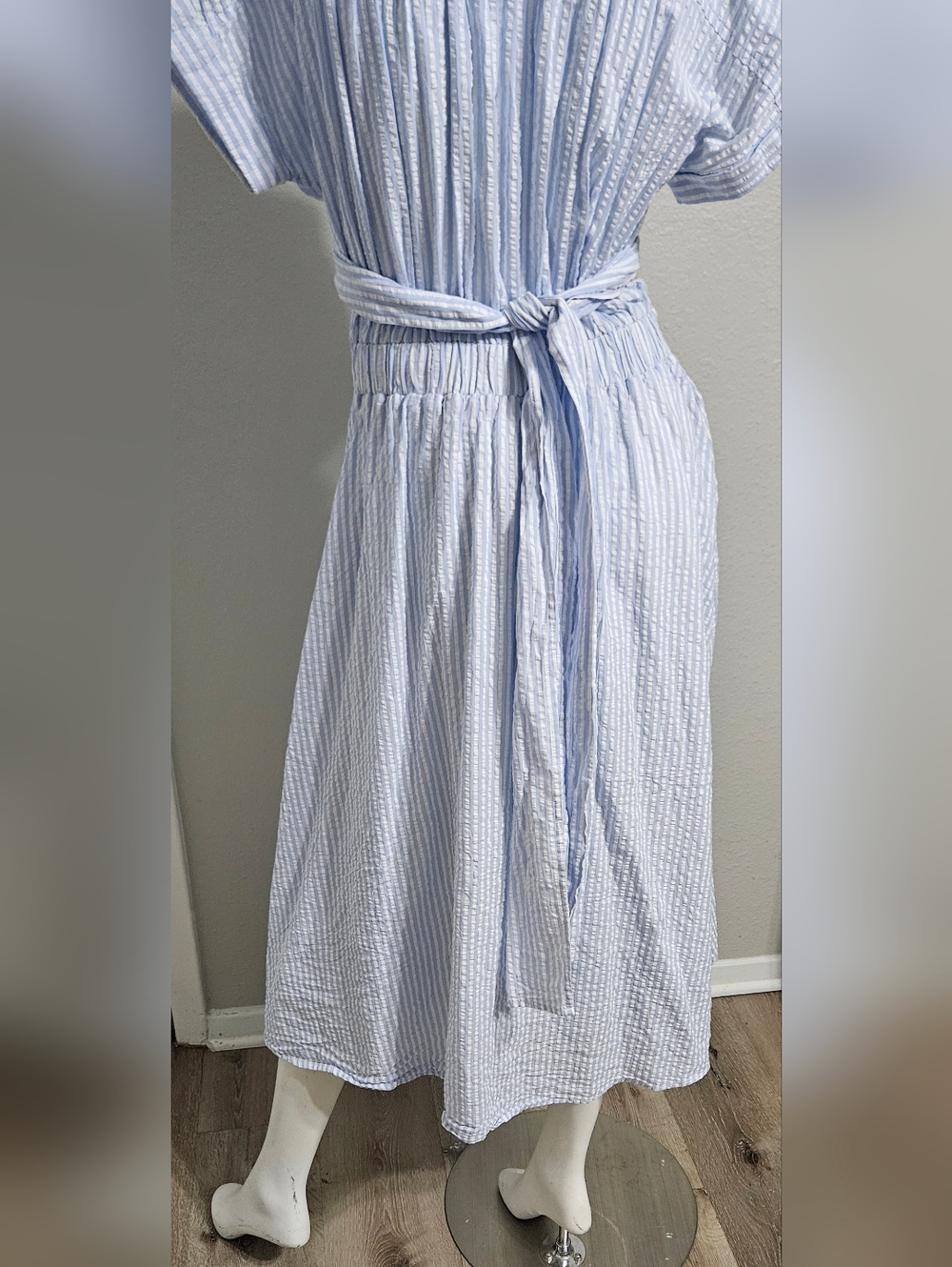 Lulus Women's Adorable Impression White And Blue Midi Dress With Pockets M - Picture 7 of 10